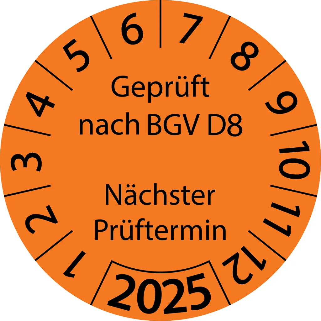 100 Stück "Prüfetiketten" 20 mm -selbstklebende " nach BGV D8 Nächster Prüftermin, Startjahr: 2025" ES-PRBGVD8NP-1-2025-20-149-PA